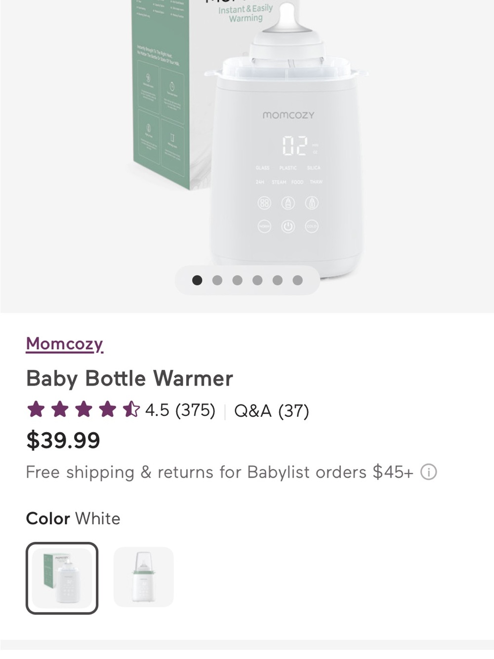 Momcozy Baby Bottle Warmer in White